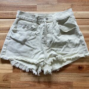 Women's Cream Frayed Denim Shorts